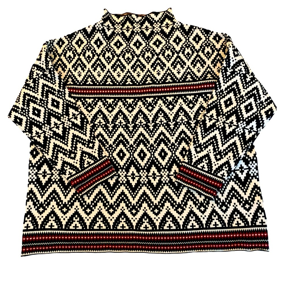 Tahari Women’s Sweater 1X Aztec Geometric Mock Neck Tribal Long Sleeve Shirt